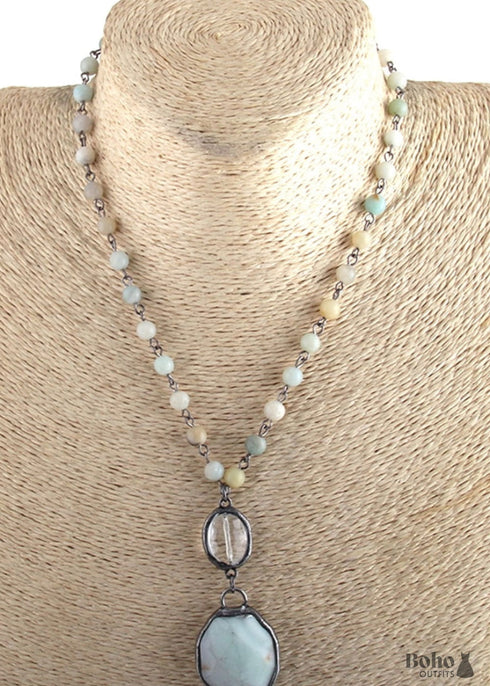 Boho Necklace, RH Amazonite, Crystal Green Natural Stone